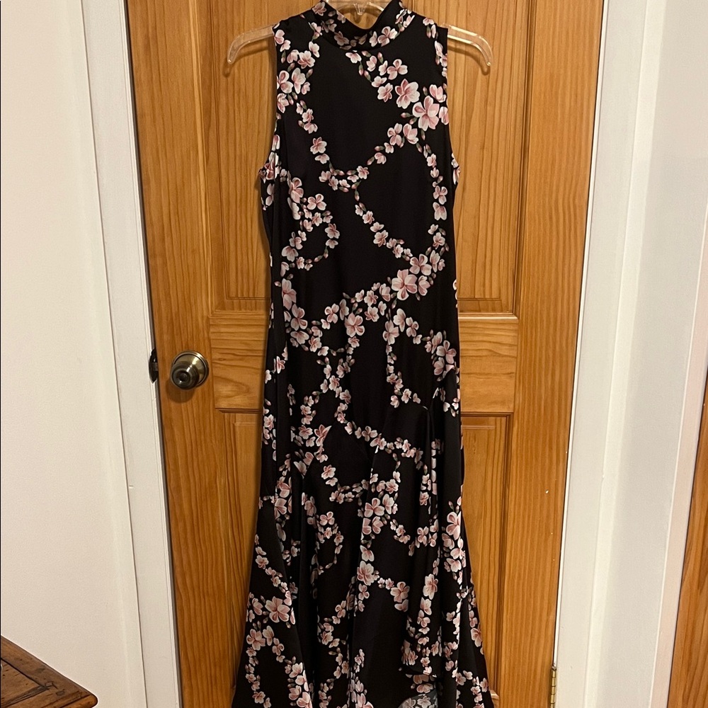 Misa Los Angeles Laverne Black and Pink Floral Maxi Dress
